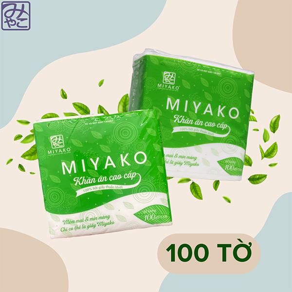 Khăn ăn cao cấp Miyako - 100 tờ 1 lớp - Khăn giấy MIYAKO - Công Ty TNHH Thương Mại Dịch Vụ Và Sản Xuất MIYAKO